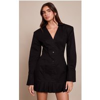 Black Pleated Hem Button Down Shirt Dress