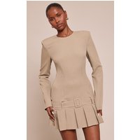 Light Grey Woven Belt Pleated Mini Shift Dress
