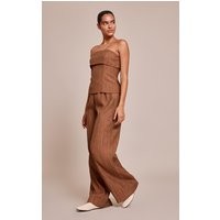 Chocolate Textured Woven Mid Rise Wide Leg Trousers