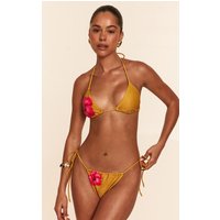 Mustard Hibiscus Print Tie Side Bikini Bottoms