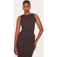 Chocolate Ribbed Asymmetric Button Up Vest Top