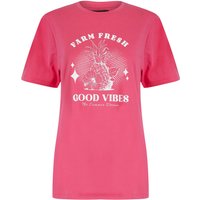 Shirts Zesty Graphic Motif Cotton Jersey Crew Neck Shirt in Pink Cosmos – Weekend Vibes