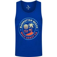 Vests Manhattan Beach Motif Print Cotton Vest Top in Sea Surf Blue – South Shore Vests Manhattan Beach Motif Print Cotton Vest Top in Sea Surf Blue – South Shore