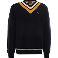 Fred Perry Striped V Neck Jumper – Navy