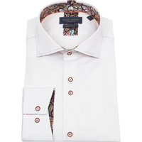 White Plain Shirt with Floral Patterned Inner Collar and Cuffs