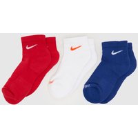Nike Kids Ankle Socks Pack in Blue, Red & White, Size: –