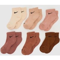 Nike Everyday Ankle Socks Pack in Pink & Brown, Size: –