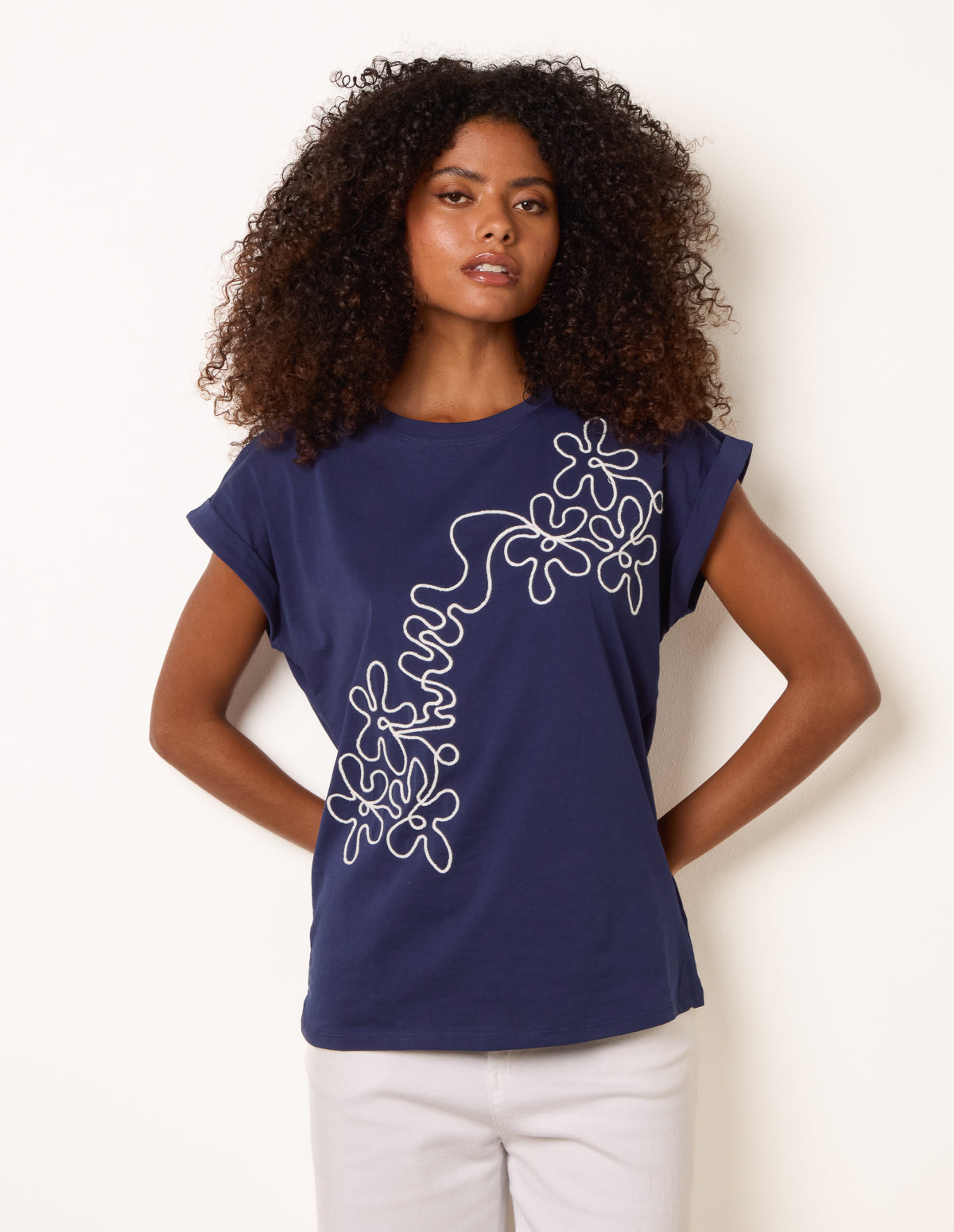 Shirt With Floral Embroidery – ML NAVYIVORY